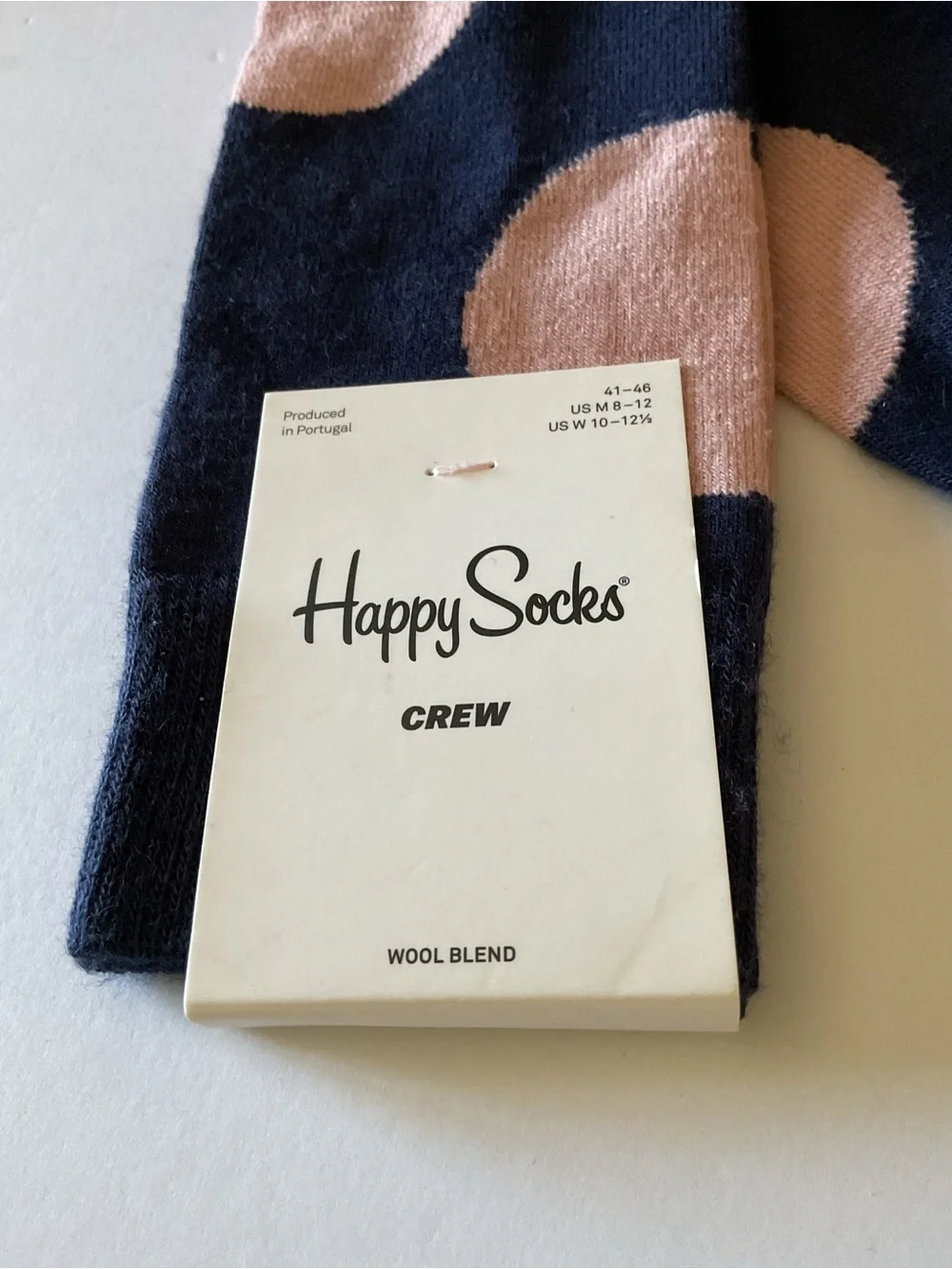 HAPPY SOCKS MENS WOOL BLEND SOCKS BLUE WITH BIG PINK DOT OS NWT
